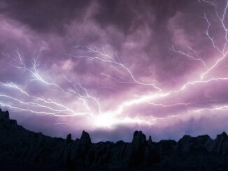 Lightning over a mountain